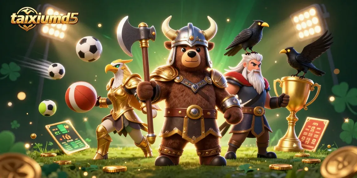 Engage in the exciting taixiumd5 online betting experience surrounded by dynamic sports elements and magical characters.
