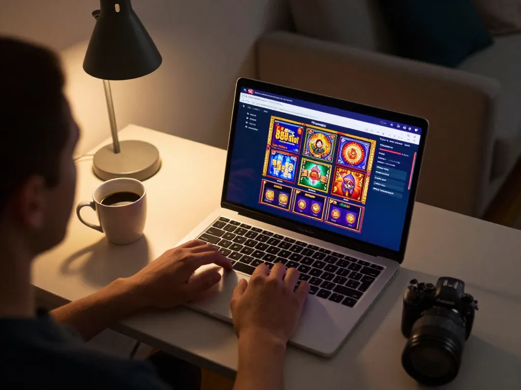 Engaging gameplay on 888slot trang chủ with vibrant slot games on laptop screen