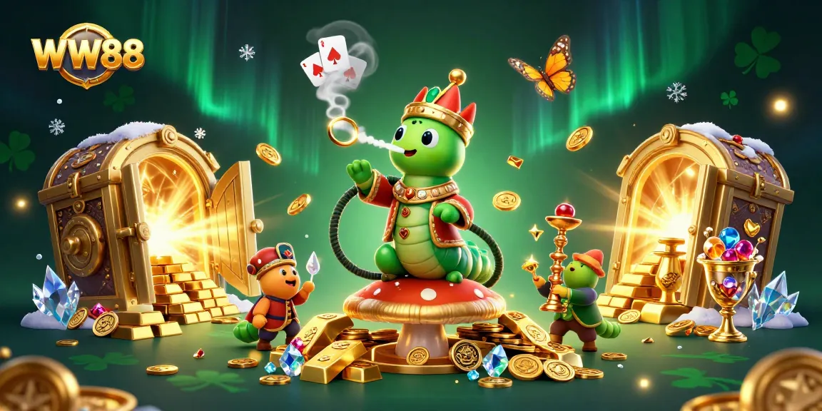 Experience the thrill of WW88 with vibrant casino scenes featuring gold treasures and playful characters.