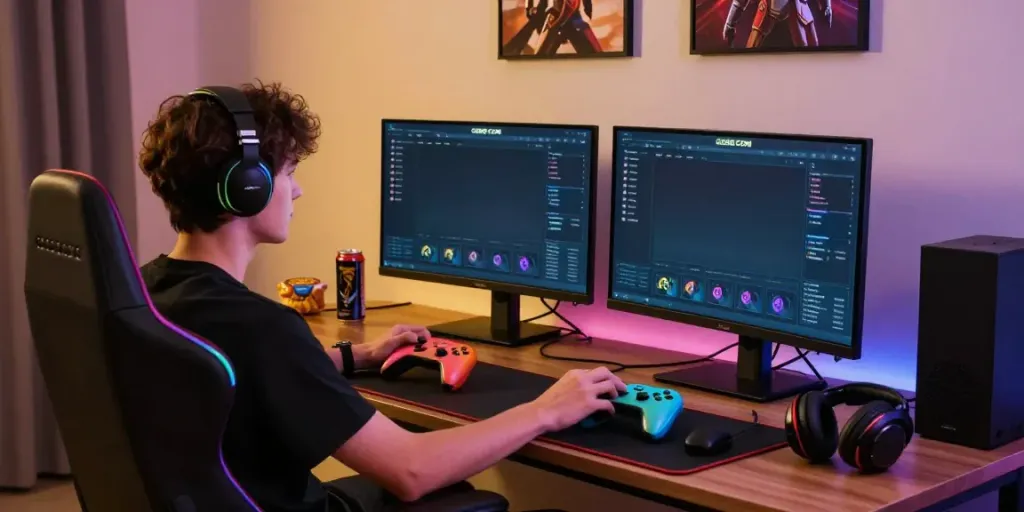 Engaging gaming setup featuring GO88 COM interface and gaming accessories.