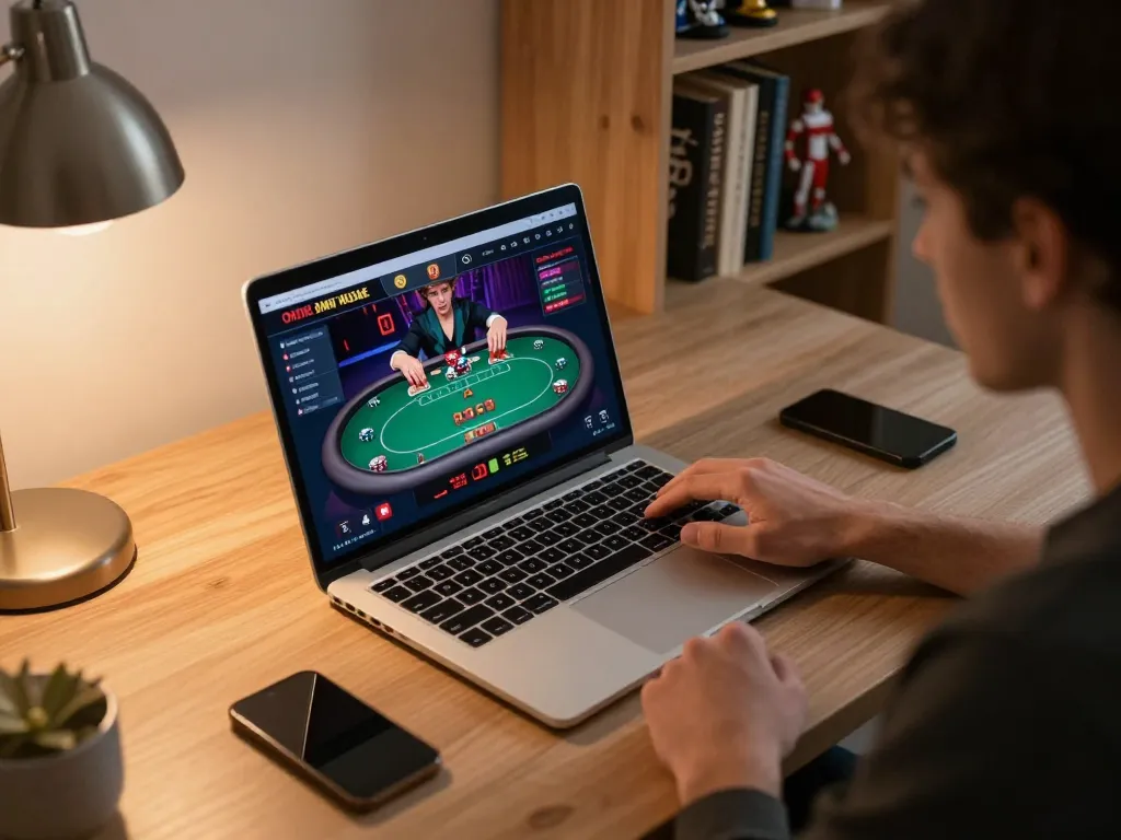luongson tv online gaming setup showing a player engaged in poker action with focused expression