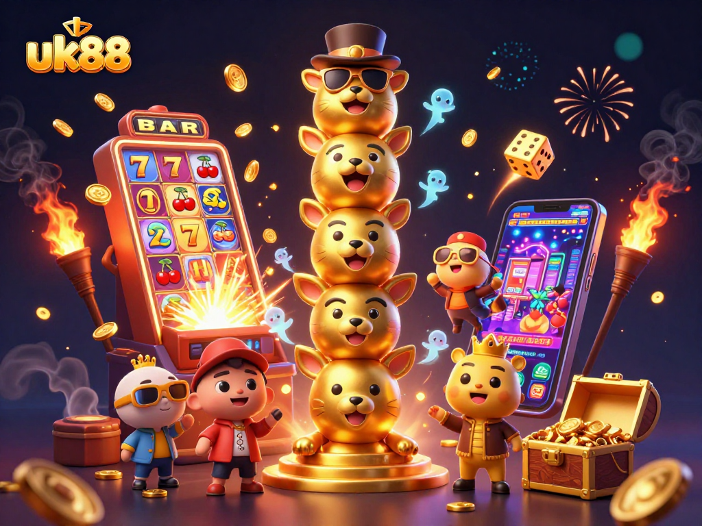 Experience the thrilling world of slots with uk88's exciting 3D casino illustration.