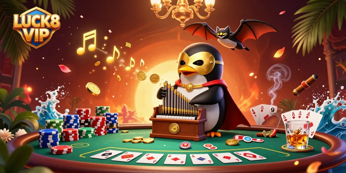 Experience LUCK8 VIP gaming with a vibrant 3D casino scene featuring golden coins and poker elements.
