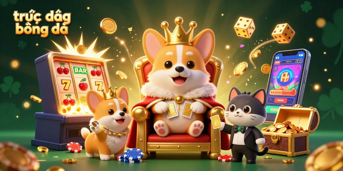 Engage in trực tiếp bóng đá with vibrant live betting scenes, featuring corgi royalty at a gaming paradise.
