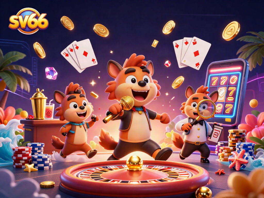 Join the fun at sv66's vibrant casino club with hyenas and exciting gambling elements.