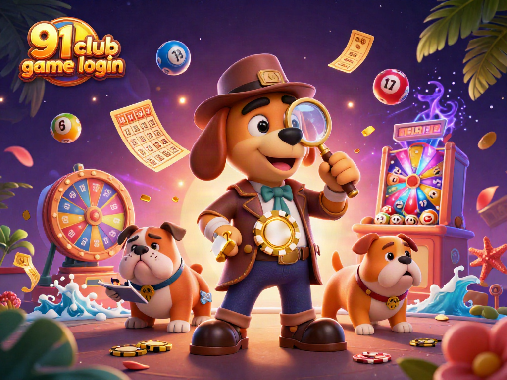 Players access the thrilling 91 club game login platform with vibrant lottery elements and engaging characters.