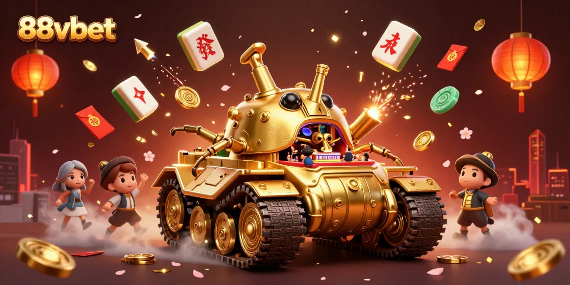 Experience excitement with 88vbet in an ultra-detailed 3D casino illustration featuring a golden beetle tank.