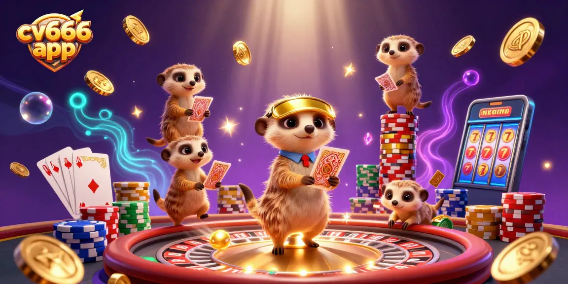 Experience the excitement of the cv666 app with 3D meerkats mastering casino games and winning big!