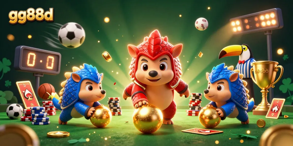 Experience exciting online games with gg88d, as pangolins navigate through poker chips and golden balls in a vibrant casino.