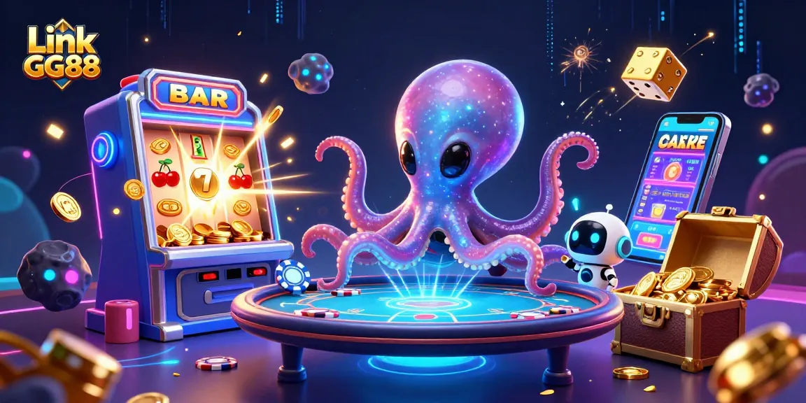 Experience Link GG88 with an exciting 3D alien-themed illustration depicting a vibrant casino atmosphere.
