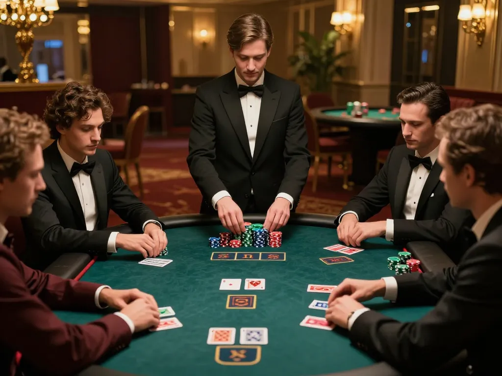Players strategizing during a serious poker game at mm888 casino, capturing engagement and luxury.
