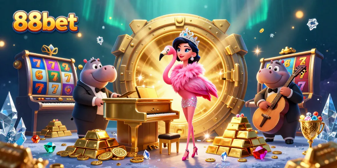 Experience the thrill at 88bet with vibrant casino elements and engaging characters in a lively scene.