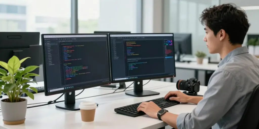 Digital marketing professional optimizing instant indexing strategies in a contemporary office.