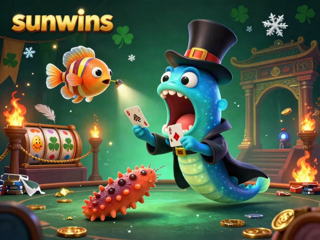 Engage in exciting casino gameplay at sunwins with vibrant sea creatures performing magic tricks in a captivating underwater setting.