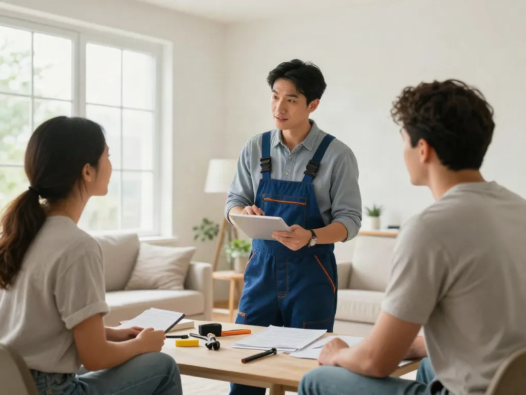 Trusted contractor discussing home renovation options with client, local services.