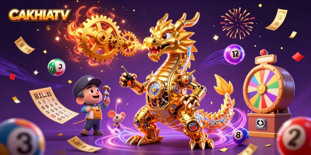 CAKHIATV cung cấp không gian hấp dẫn với dragon vàng và nhiều bóng số trong không khí náo nhiệt.