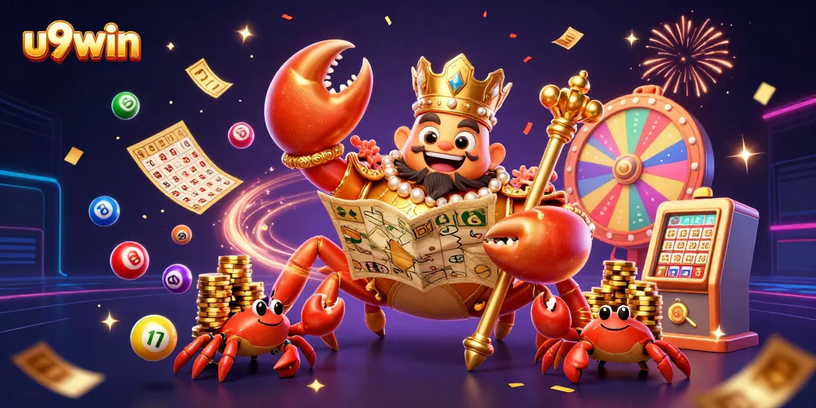 Play with u9win's vibrant bingo and lottery highlights among gold and treasure elements