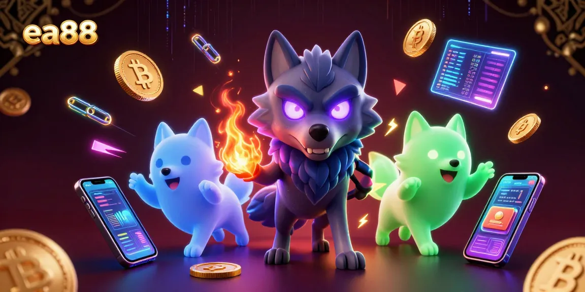 Find winning strategies at ea88 with a dynamic crypto casino featuring wolf characters and bright game elements.