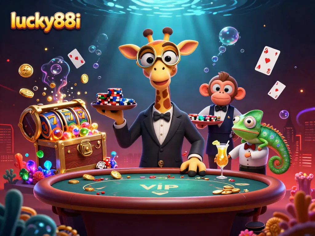 Experience the excitement of lucky88i with vibrant 3D characters at an engaging casino scene.