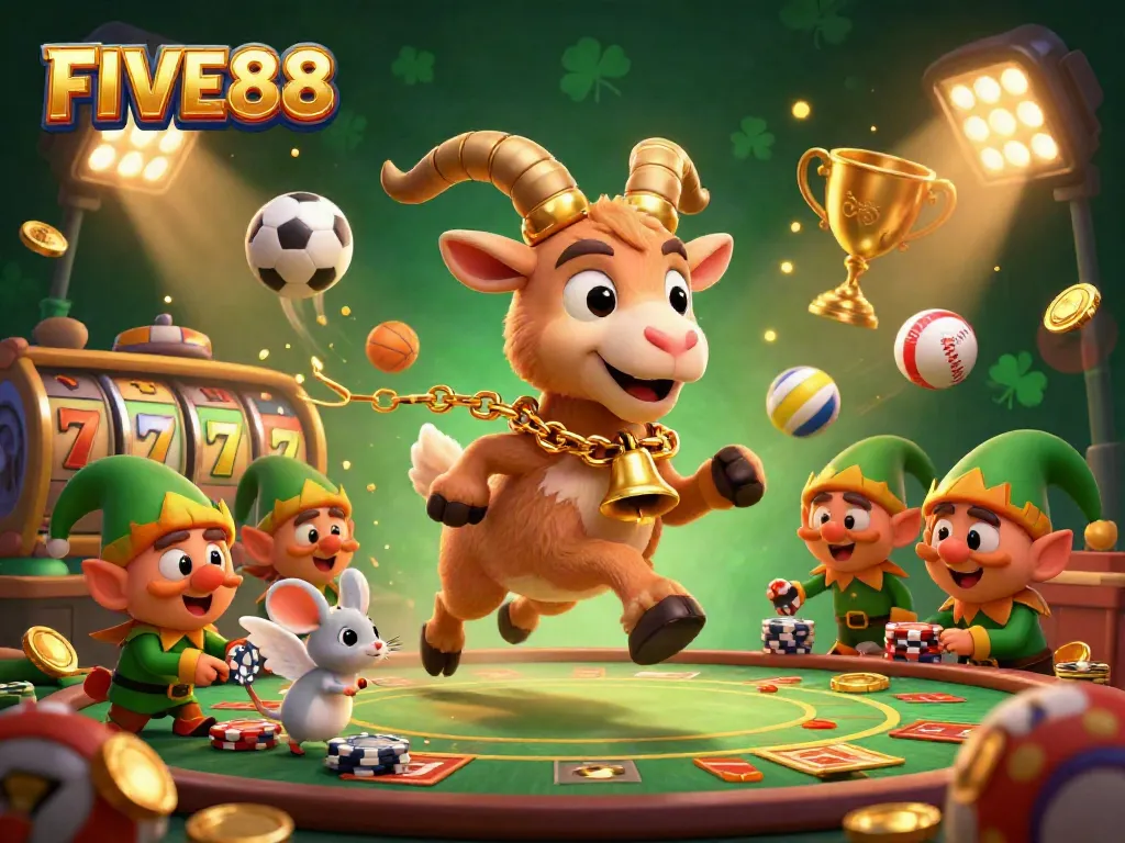 Join the excitement at FIVE88's vibrant holiday-horror casino with playful characters and thrilling games.