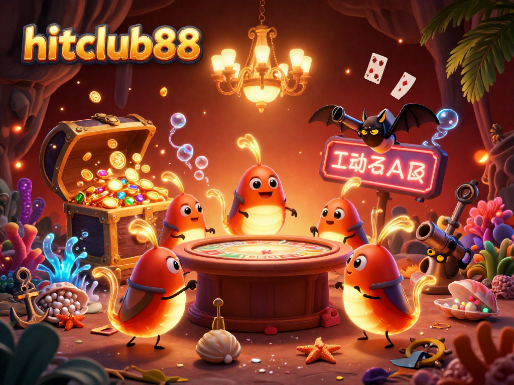 Experience the thrill of hitclub88 with vibrant glowworm dealers in a lively cave casino scene.