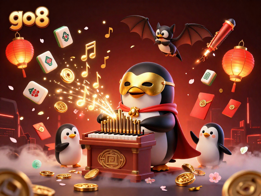 Experience thrilling wins at go8, where golden coins flow from the pipe organ in a vibrant casino scene.