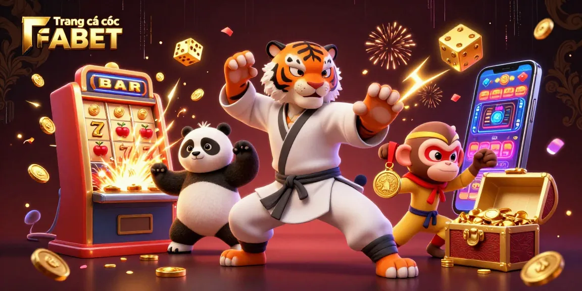 Engaging scene of Trang cá cược FABET with colorful characters and dynamic casino elements.
