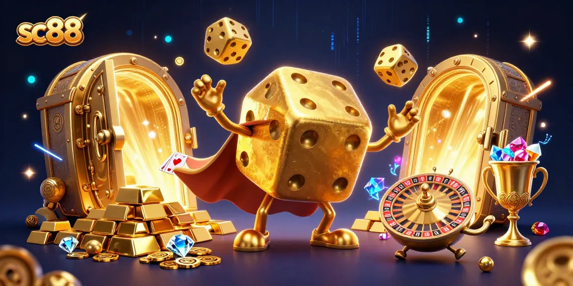 Experience thrilling games at sc88, featuring golden dice and vibrant casino elements.