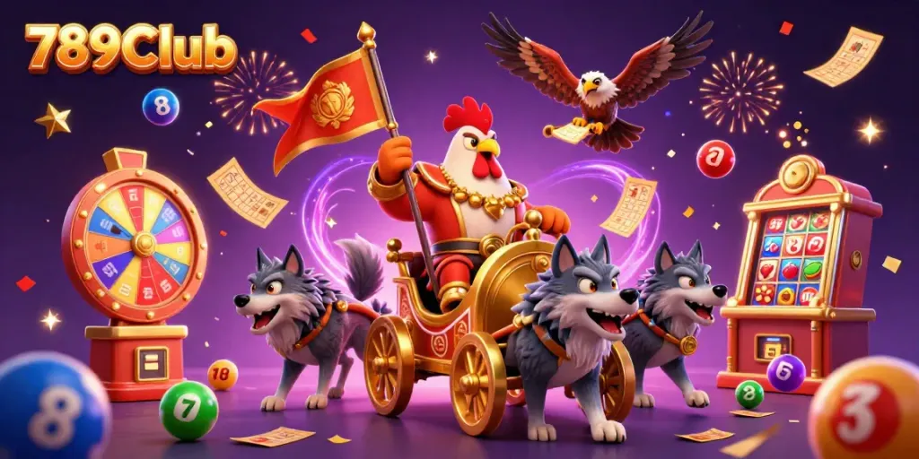 Engage with vibrant 789Club gaming action featuring dynamic casino elements and a grand warlord scene.
