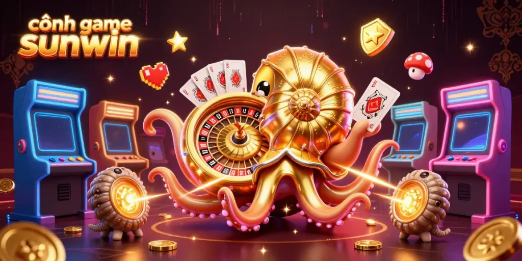Engage with the vibrant slots and games at cổng game sunwin, highlighted by a dynamic scene featuring iconic gaming elements.