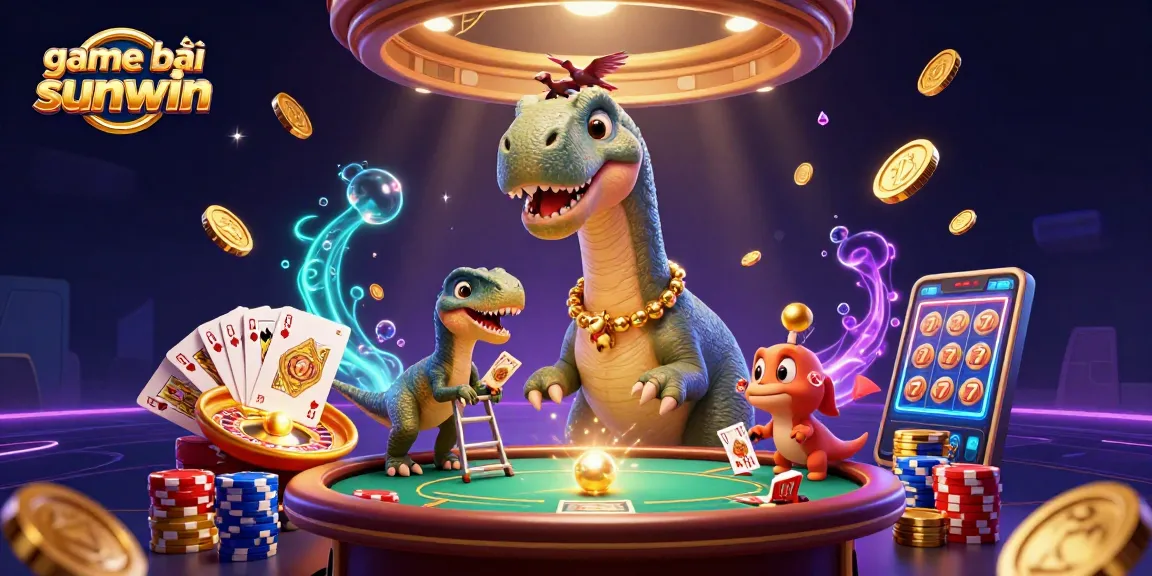 Experience thrilling gameplay at game bài sunwin with giant creatures in a vibrant casino scene.