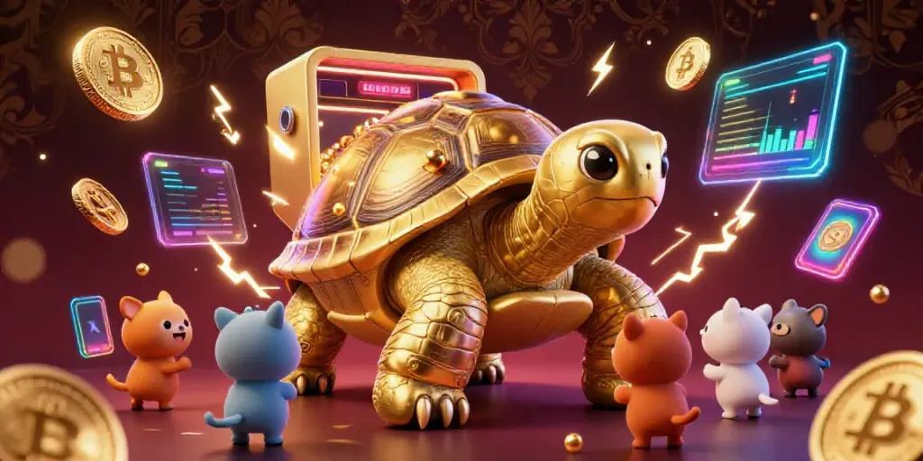 Experience the excitement of sun win with lively characters enjoying a 3D casino pinball game featured in golden tortoise style.