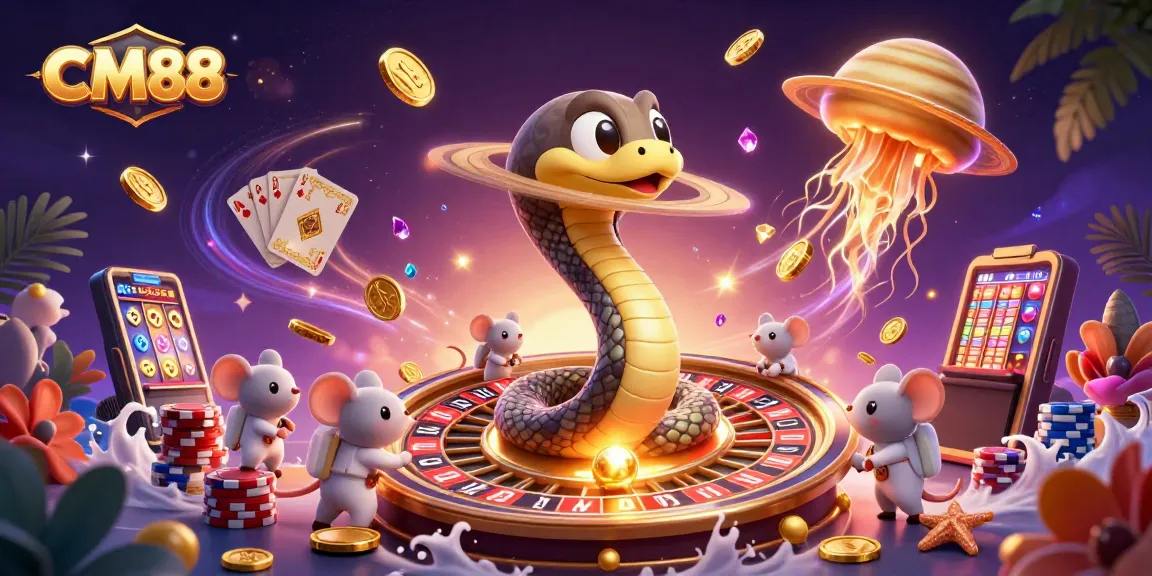 Engage with CM88 as astronauts bet on a cosmic roulette wheel in this vibrant illustration.