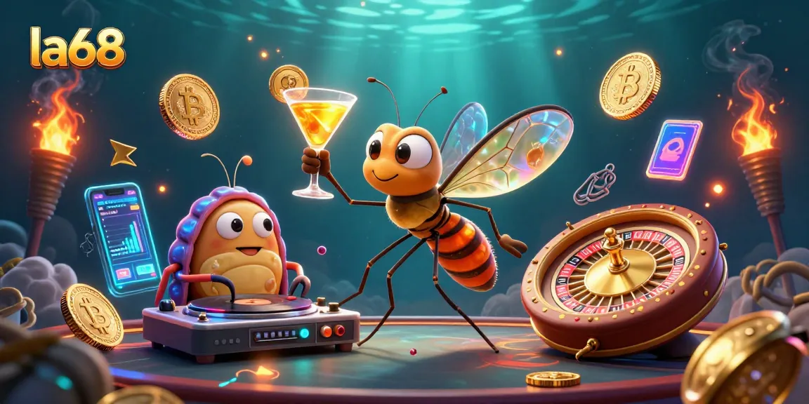Experience thrilling action with la68's unique 3D casino characters in a vibrant, dynamic scene.