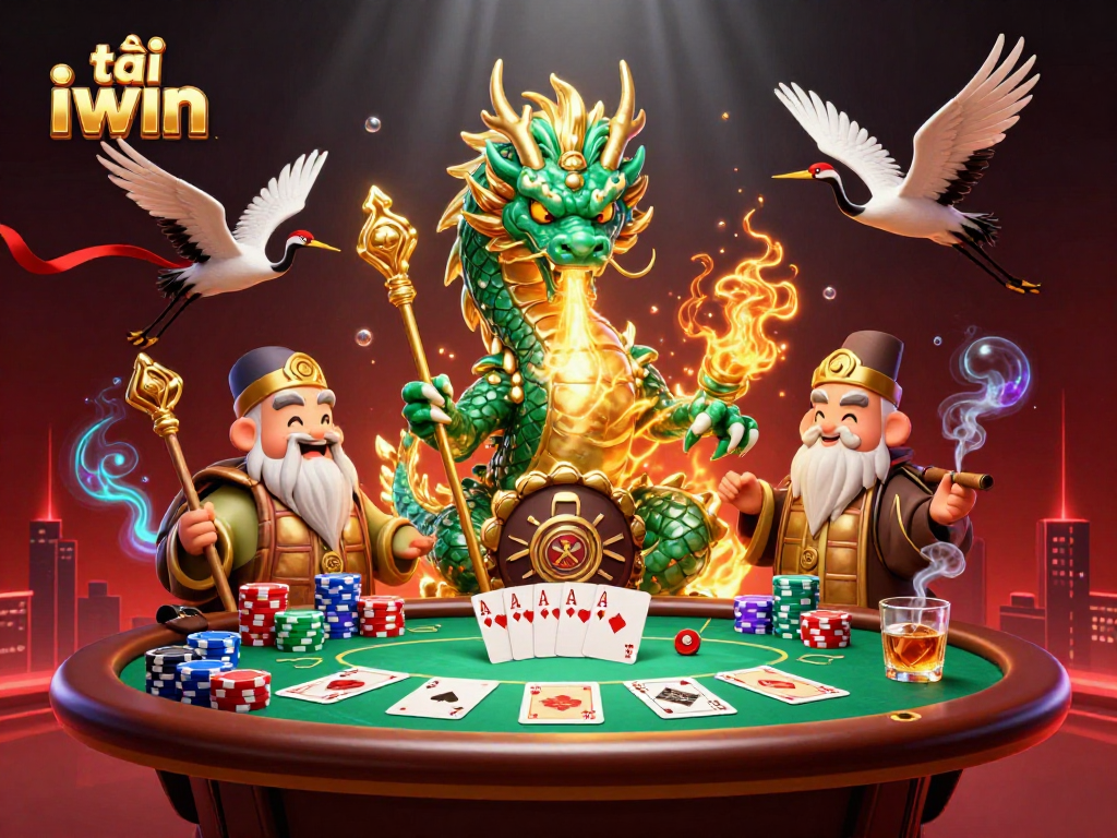 Engage in thrilling gameplay with tải iwin featuring a jade dragon and vibrant poker scene.