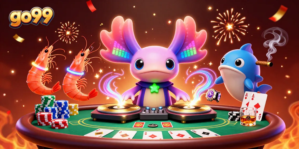 Experience thrilling poker action with go99 as a DJ axolotl spins records.