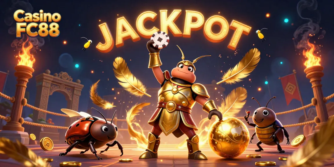 Win big at Casino FC88 with an exciting 3D illustration of heroic beetles celebrating jackpot!