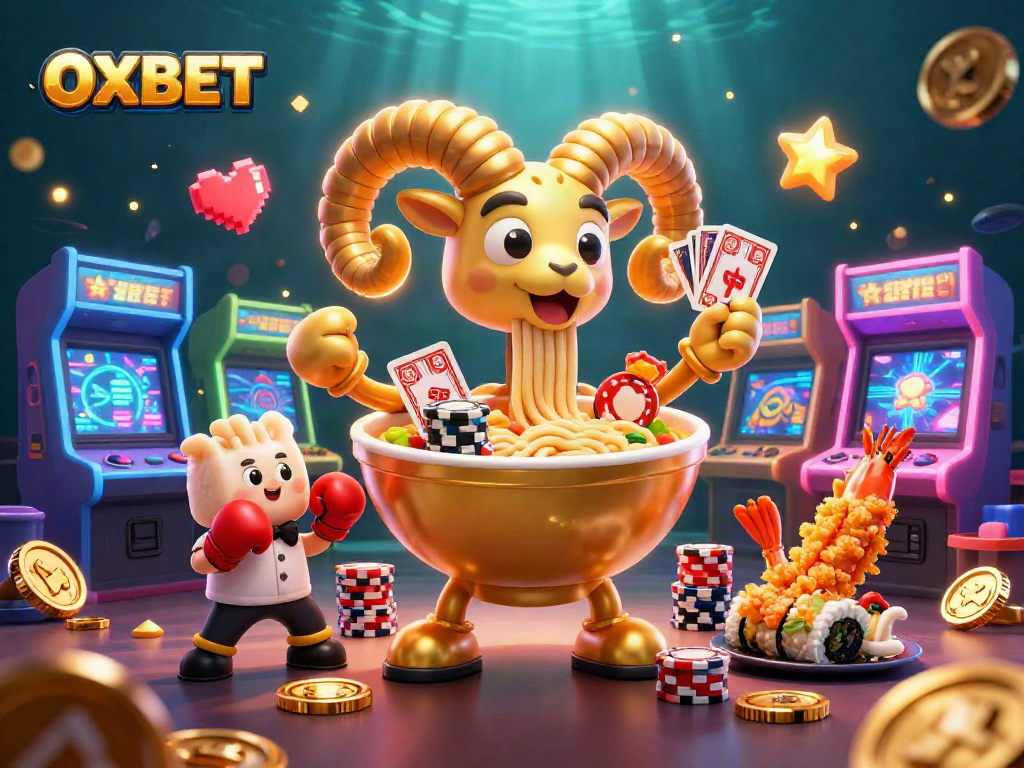 Experience exciting gaming moments at OXBET with a vibrant cartoon-style casino illustration featuring unique characters.