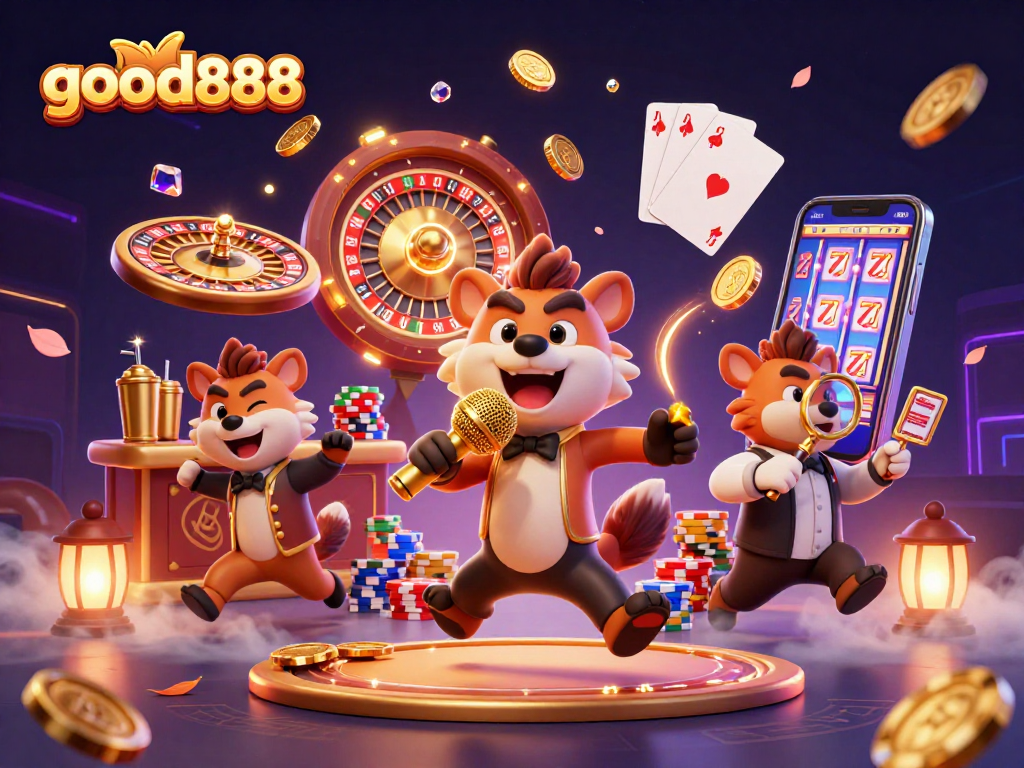 Experience the fun at good888's vibrant comedy casino, featuring hyenas and exciting gaming elements.