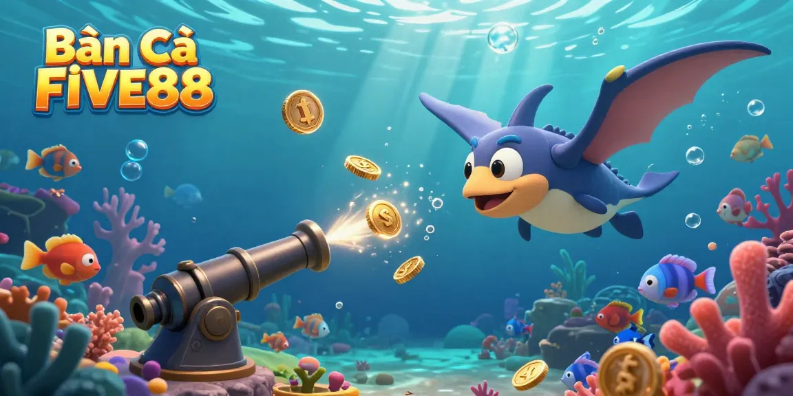 Bắn Cá FIVE88 brings the excitement of underwater shooting games with vibrant fish and golden coins.