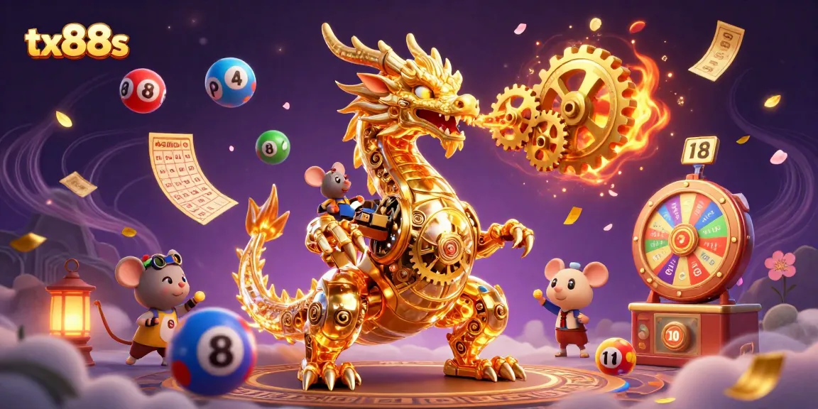 Experience vibrant gaming at tx88s with a dynamic golden dragon and lottery excitement.
