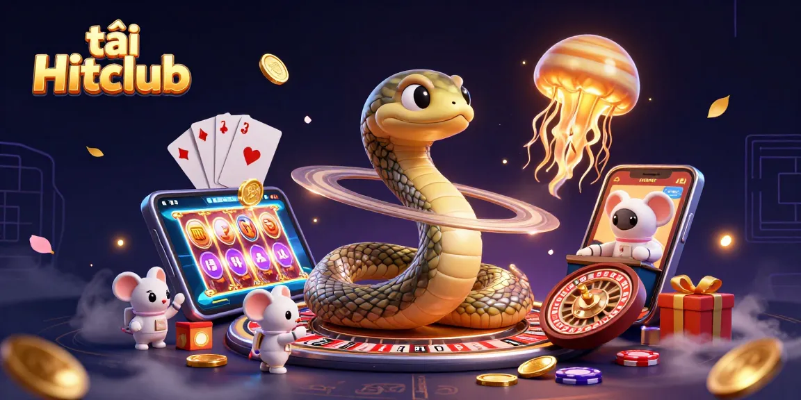 Tải Hitclub and witness a vibrant cosmic casino adventure with astronauts and gaming elements.