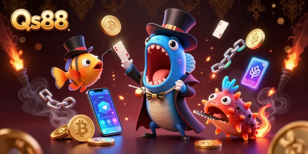 Experience the thrilling Qs88 casino world with vibrant characters and dynamic 3D elements.