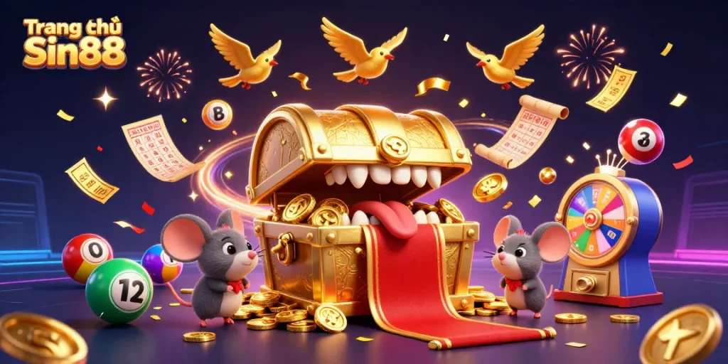 Experience the allure of casino gaming with Trang chủ Sin88's vibrant treasure chest and dynamic lottery elements.