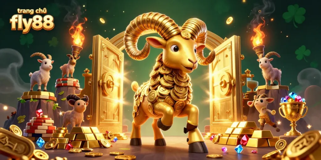Engage in winning activities on trang chủ fly88 with golden treasures and playful characters in an exciting casino scene.