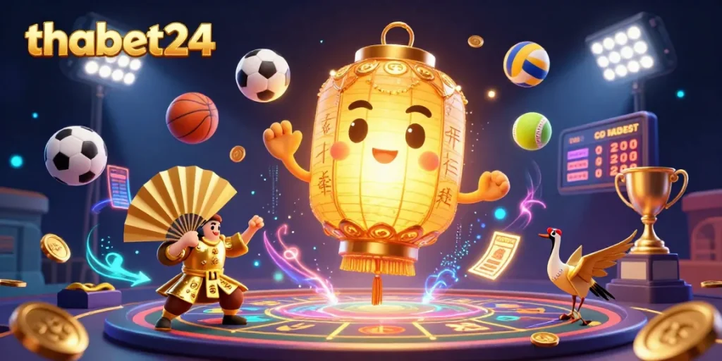 Bet on thabet24 with a vibrant casino scene showcasing dynamic sports elements and lucky symbols.