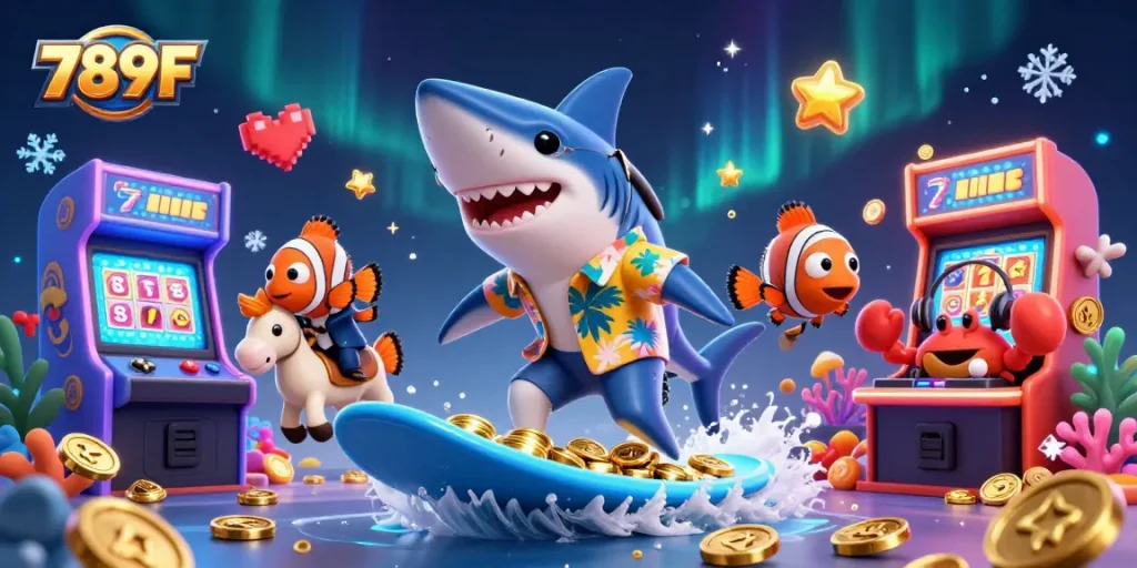 Engage with thrilling games at 789F while having fun with the shark and friends!