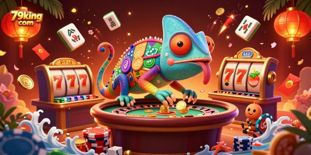 Experience thrill and excitement with 79king com's dynamic casino scene filled with colorful game elements.