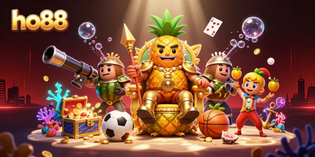 Experience thrilling sports action with ho88 - a vibrant casino scene featuring unique characters and gambling elements.