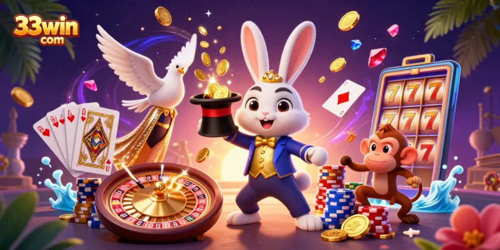 Experience thrilling casino action with 33win com's vibrant 3D characters and dazzling game elements.